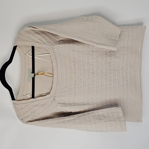Ryegrass Tan Open Knit Square Neckline 3/4 Sleeve Bodycon Sweater Top Sz: XLarge - Picture 7 of 9
